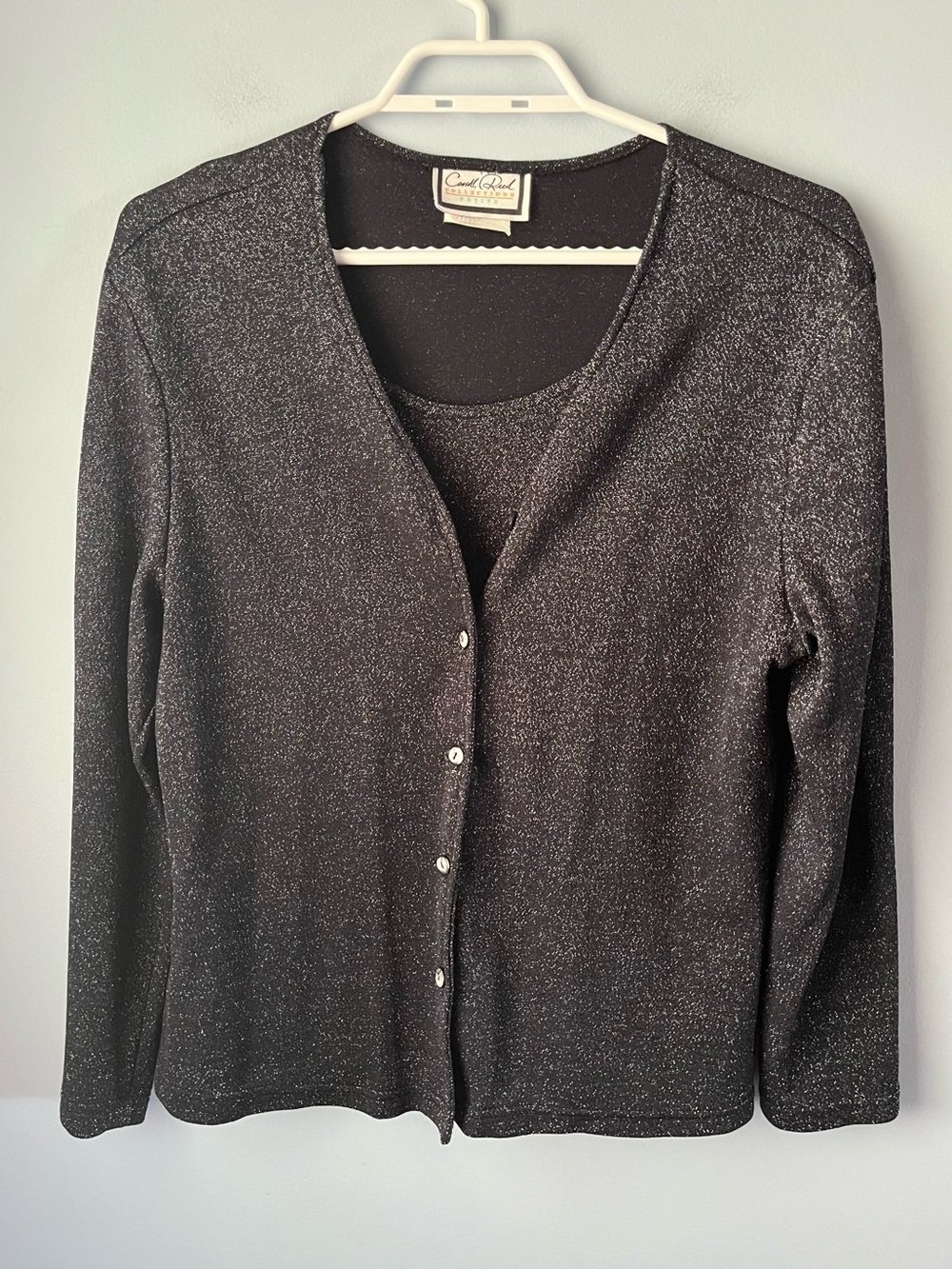 Carroll Reed Metallic Black Silver Tank Button-Front Cardigan Canada Size LP